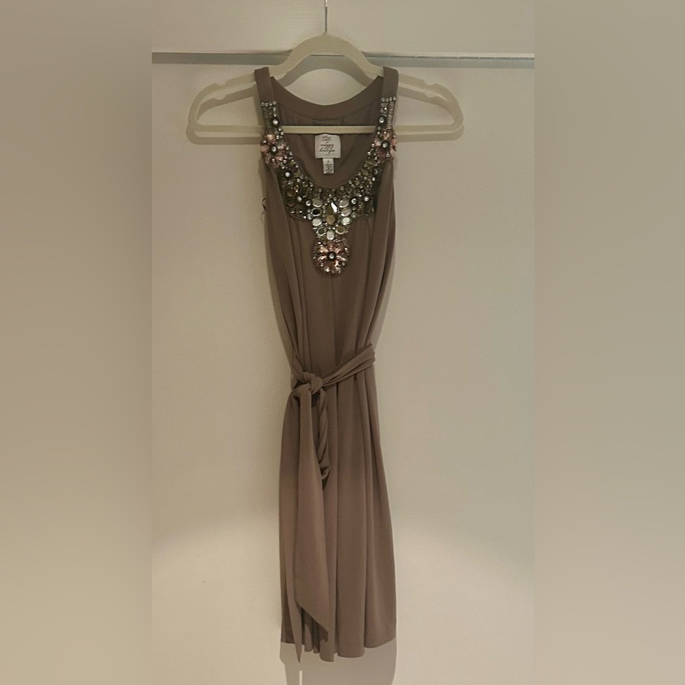 Suzie Chin size 2, taupe color, sleeveless/tank style summer dress